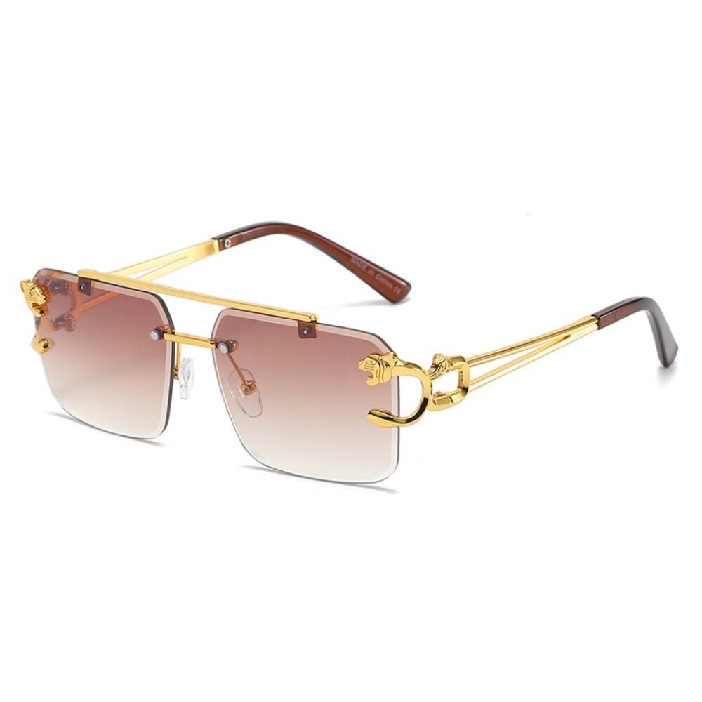 Men Sunglasses Brown Lens Square Retro Classic Trendy Retro Shades Gold Lentes